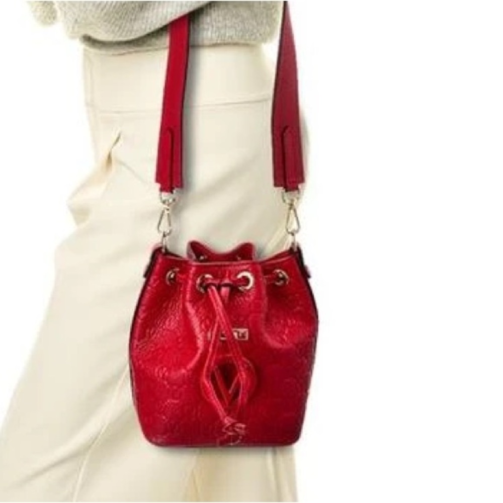 Valentino By Mario Valentino Jules Dollaro Monogram Red Leather Bucket Bag $1300 - Picture 10 of 10